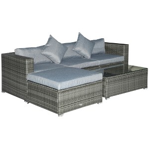 Outsunny 5-Piece Outdoor Sectional Furniture, Patio Sofa Set, PE Wicker Couch, Cushions, Pillows, Ottoman, Coffee Table - 1 of 4
