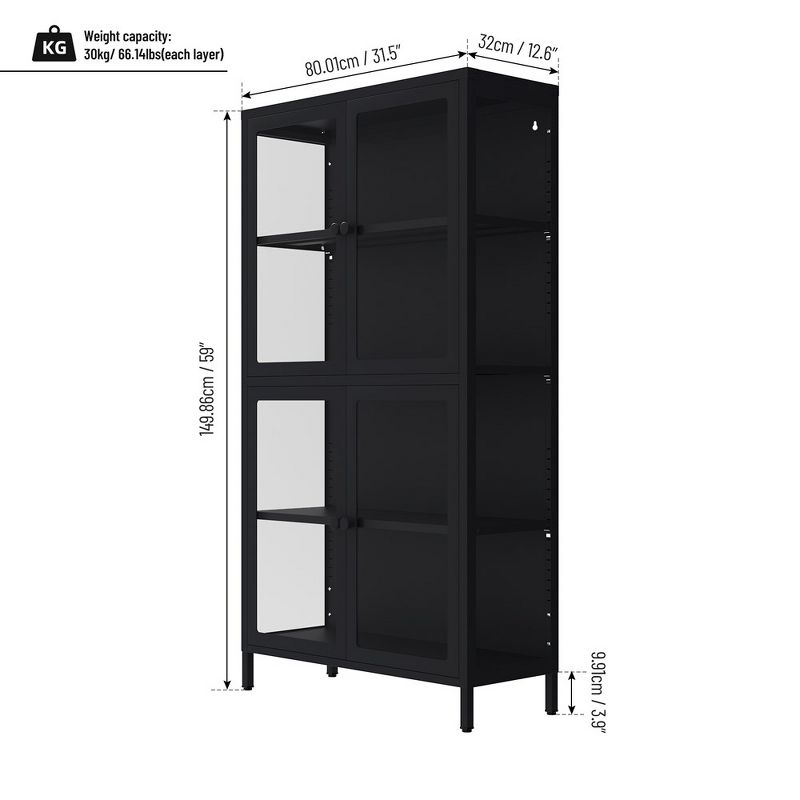 Glass Display Cabinet With Glass Doors 4-Tier Adjustable Shelves Modern Bookshelf Cabinet For Home Living Room Office, 2 of 7