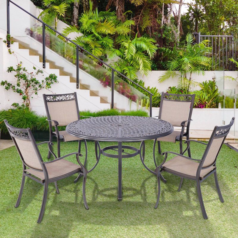 48&#34; Round Aluminum Patio Dining Table, Umbrella Hole, Rust-Resistant, All-Weather Design - Black - WELLFOR, 5 of 9