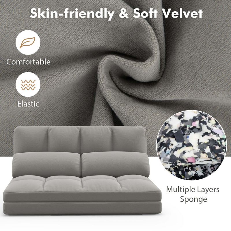 Costway Floor Sofa Bed with 2 Pillows 6 Positions Adjustable Backrest Velvet Cover Dark Grey/Light Grey, 5 of 11