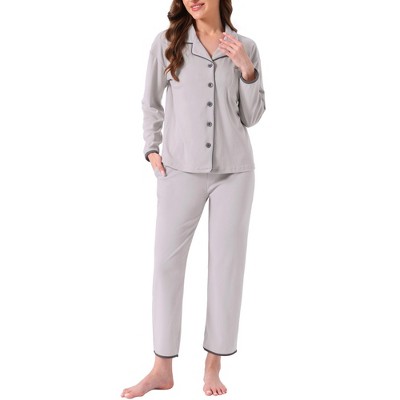 INSPIRE CHIC Women's Pajama Set Fleece Flannel Long Sleeve Notched Collar Tops with Pockets Pants Loungewear Sleepwear