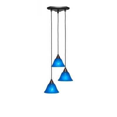 Toltec Lighting Europa 3 - Light Pendant in  Dark Granite with 7" Blue Italian Shade
