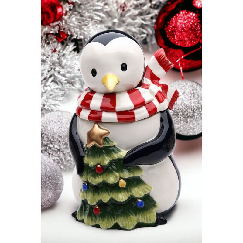 Kevins Gift Shoppe Ceramic Penguin with Christmas Tree Candy Box, 3 of 4
