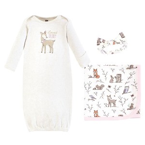 Hudson Baby Infant Girl Gown, Swaddle Blanket and Cap or Headband, Enchanted Forest, 0-6 Months - 1 of 4