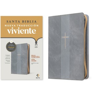 Biblia de Referencia En La Columna Central Ntv, Letra Grande de Zíper Con Filament (Sentipiel, Gris, Letra Roja) - (Leather Bound) - 1 of 1