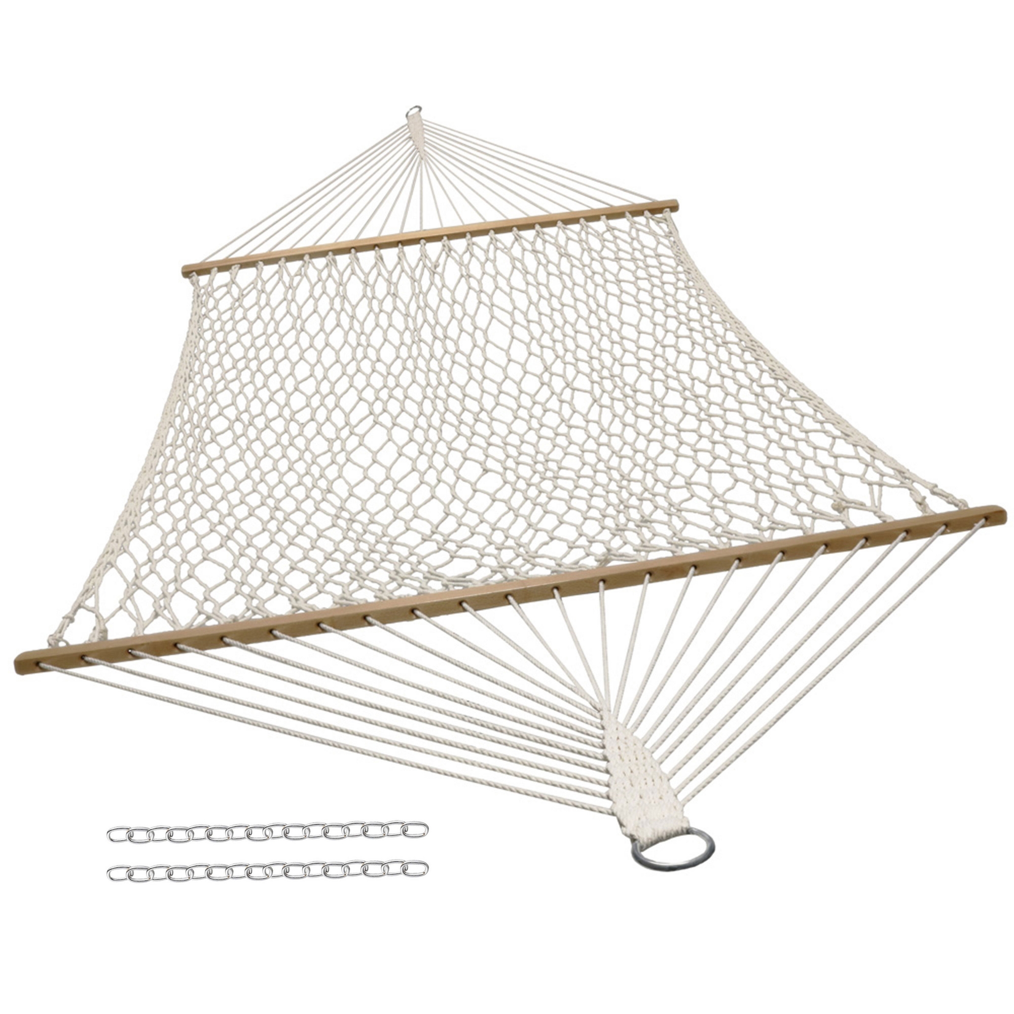 Sunnydaze Large Two-Person Double Wide Rope Hammock with Spreader Bars for Patio and Backyard - Natural