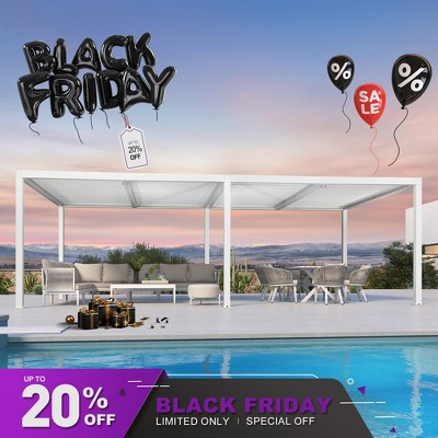 PURPLE LEAF Outdoor Louvered Pergola Aluminum Gazebo Modern White Patio Metal Pergola with Adjustable Rainproof Hardtop for Garden Lawns Yard