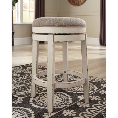 Realyn 24" White Wood Backless Swivel Barstool
