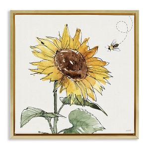 Stupell Industries Cheerful Sunflower Buzzing Bee Floating Frame Canvas Art - 1 of 4