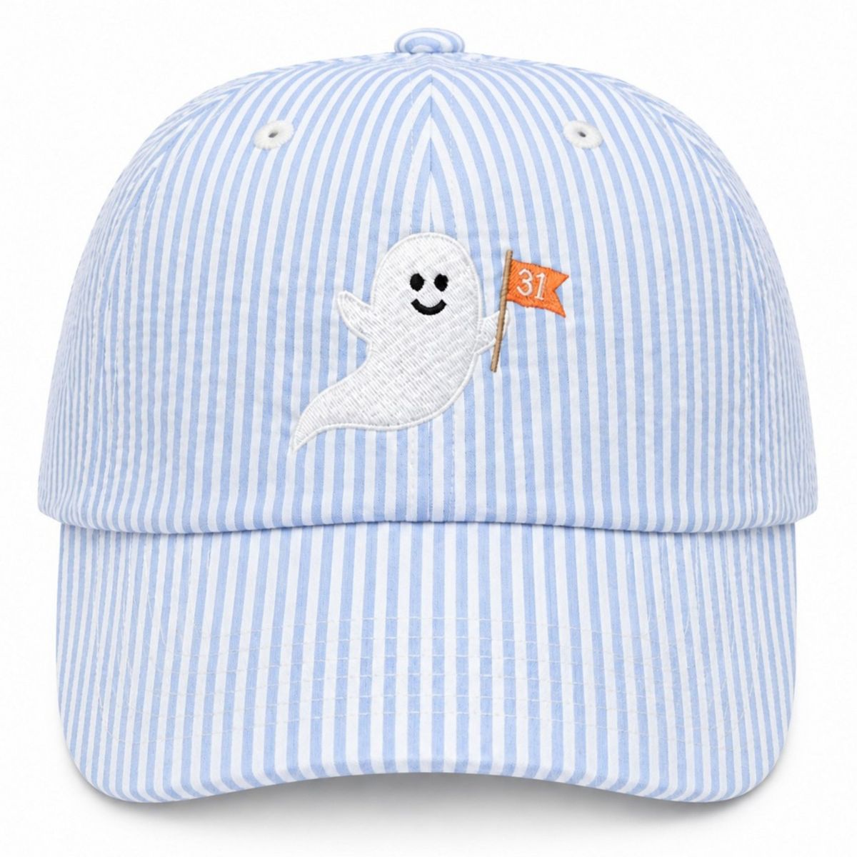 Bits & Bows Boys' Ghost Seersucker Baseball Hat, Blue