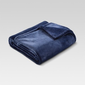 Twin Microplush Bed Blanket Metallic Blue - Threshold , Grey Blue