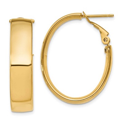Black Bow Jewelry 6.75mm, 14k Yellow Gold Omega Back Oval Hoop Earrings, 25mm (1 Inch)