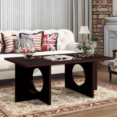Chic Crate-Modern Rectangular Coffee Table with Tempered Glass Top - Light Espresso Wood Base, 47” for Living Room (Contemporary)