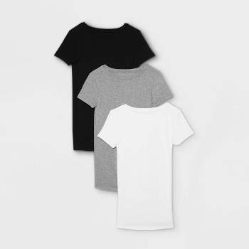 Short Sleeve Round Neck Non-Shirred 3pk Bundle Maternity T-Shirt - Isabel Maternity by Ingrid & Isabel™ Black/White/Gray