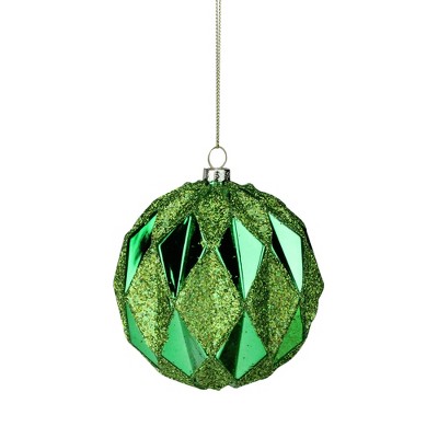 Northlight Green Diamond Cut 2-Finish Glass Christmas Ball Ornament 4" (100mm)