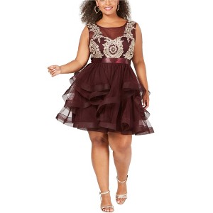 City Studio Womens Embellished Ruffled Fit & Flare Dress, Purple, 16W - 1 of 1