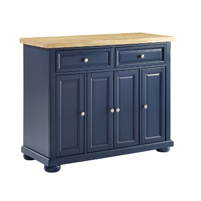 Navy Solid Wood Butcher Block Kitchen Island with Storage