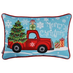12"x18" Merry Christmas Lumbar Throw Pillow Blue - Pillow Perfect - 1 of 4