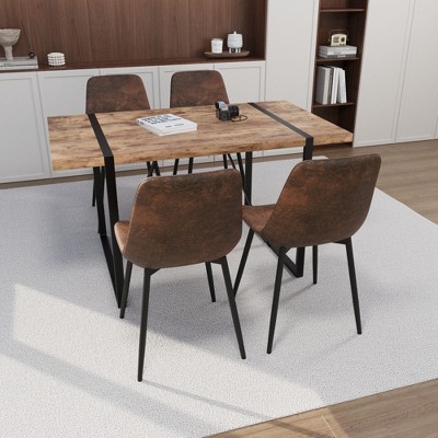 NicBex 55" Dining Table Set for 4 Modern Rectangular Dark Wood Dining Table with 4 Suede Chairs