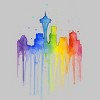 Men's Design By Humans Seattle Skyline Rainbow Watercolor By OlechkaDesign T-Shirt - 2 of 4