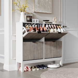 4-Drawer Shoe Cabinet - Farmhouse Fluted Design with Metal Legs, Slim Entryway Organizer for Foyer, Hallway - 1 of 4