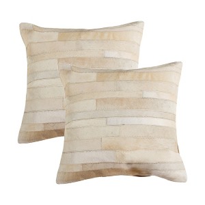 HomeRoots Set of Two 18" Natural Patchwork Cowhide Throw Pillows - 1 of 4