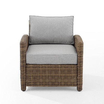 Gray and Brown Outdoor Wicker Armchair with Cushions