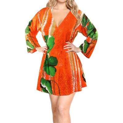 LA LEELA Women's Beachwear Swimsuit Summer Swim Beach Dress Cover Ups for Swimwear Women Loose Bathing Suit Cover-up Mini 8-12 Orange, Floral