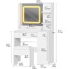 Vanity Table and Stool with Mirror, Charging Station, Adjustable 3 Mode Lighting, 3 Drawers, Open Shelves, and Cabinet, White - 2 of 4