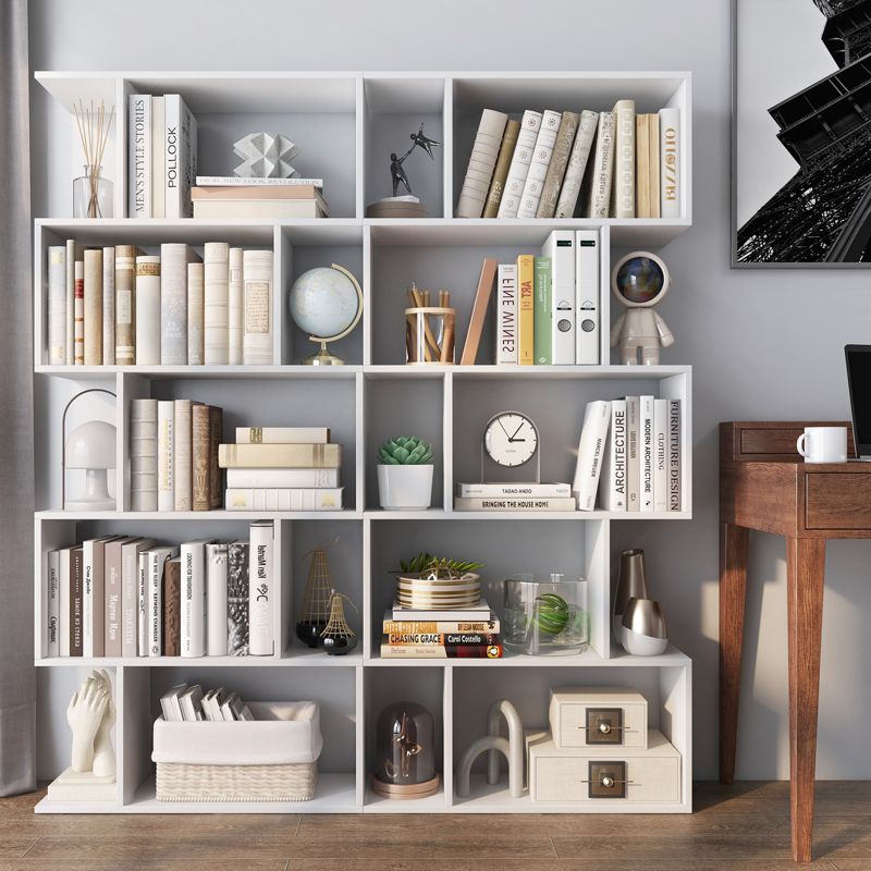Tangkula 2pcs 5-Tier Geometric Bookshelf Wooden Decorative Display Shelf w/Large Capacity Freestanding S-shaped Bookcase Black/White/Rustic Brown, 2 of 7