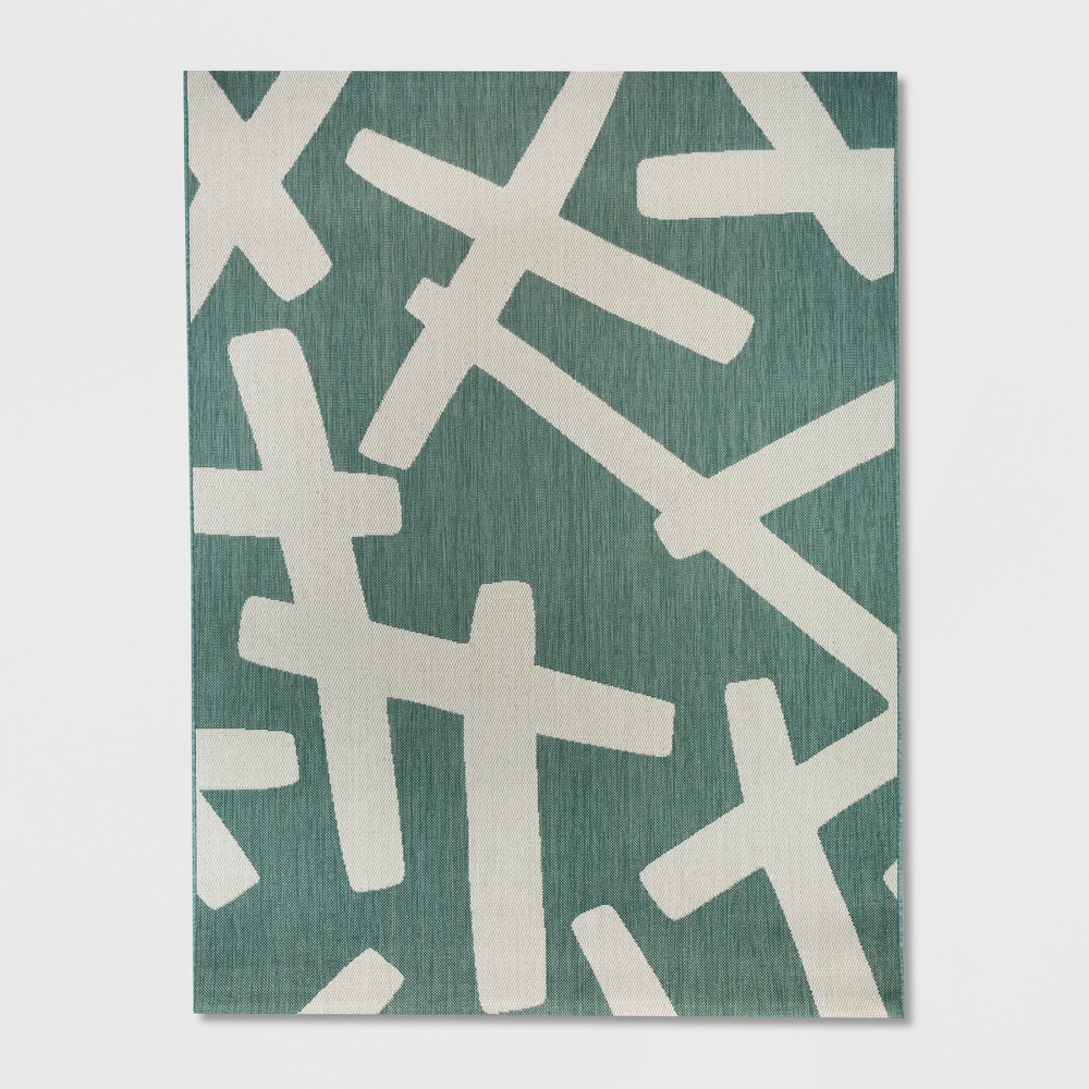  x 7' Tic Tac Toe Outdoor Rug Smoke Green