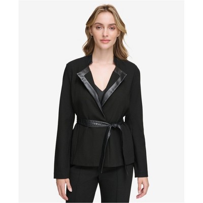 Calvin Klein Womens Faux Leather Trim Blazer Jacket