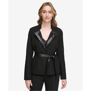 Calvin Klein Womens Faux Leather Trim Blazer Jacket - 1 of 1