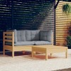 vidaXL Solid Pinewood Patio Lounge Set 3 Piece with Cushions - Brown and Gray - 2 of 4