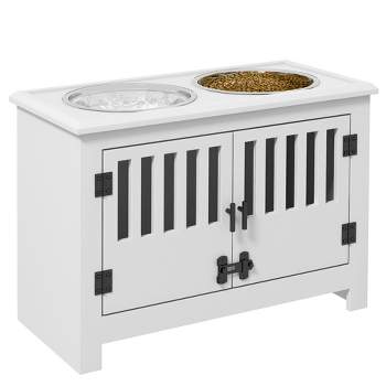 Pet Feeding Station Furniture w/ Double Pull Out Dog Bowl Food Cabinet  White