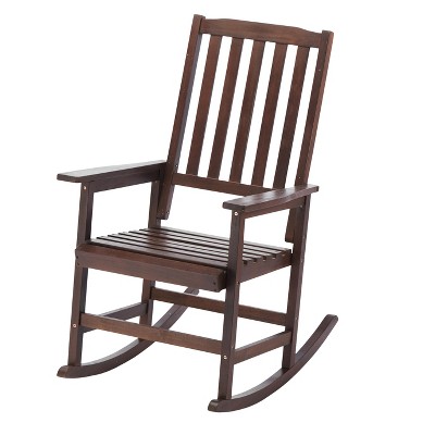 DOMETOUR Acacia Indoor Rocking Chair, Outdoor Solid Wood Patio Furniture New Style Brown