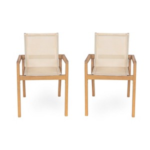 GDFStudio Aurelia Outdoor Minimalist Style Acacia and Mesh Dining Chair (Set of 2) - 1 of 4