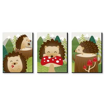 Big Dot of Happiness Forest Hedgehogs - Woodland Nursery Wall Art and Kids Room Decor - 7.5 x 10 inches - Set of 3 Prints