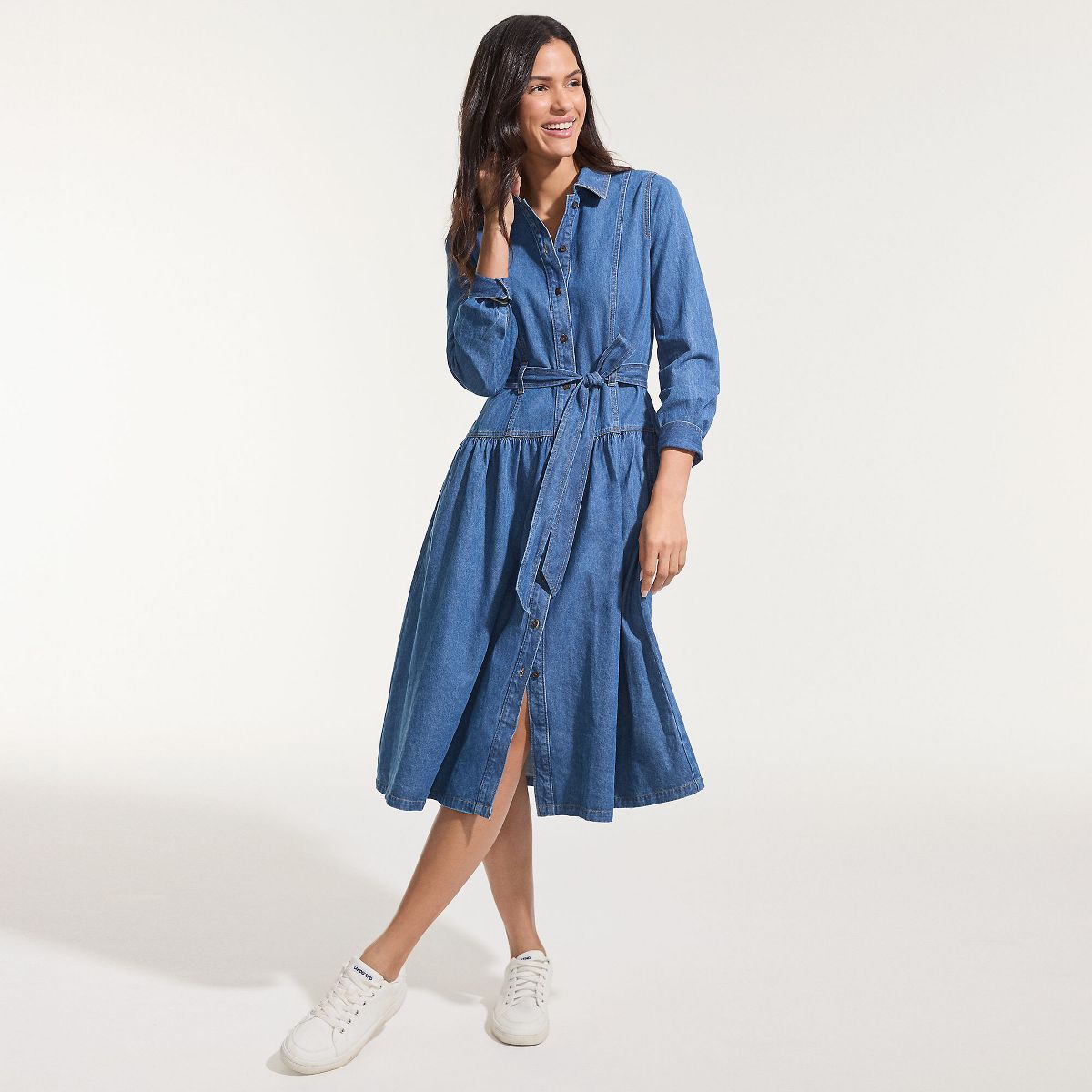 Lands' End Women's Soft Denim Midi Shirt Dress - thumbnail 4