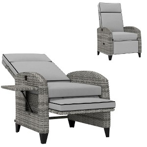 Resenkos Adjustable Lounge Chair With Cushions, Reclining Patio Seat, Footrest & Armrests, Tray Table, Relaxation in Gray Ambience, Gray - 1 of 4