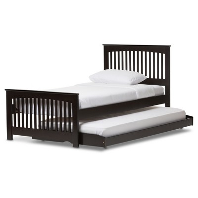 Twin Dark Brown Solid Wood Platform Bed with Trundle