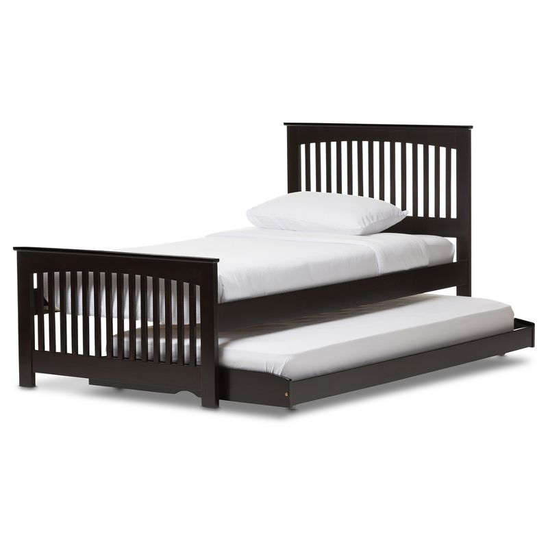 Twin Hevea Solid Wood Platform Bed with Guest Trundle Bed Dark Brown - Baxton Studio, 3 of 8