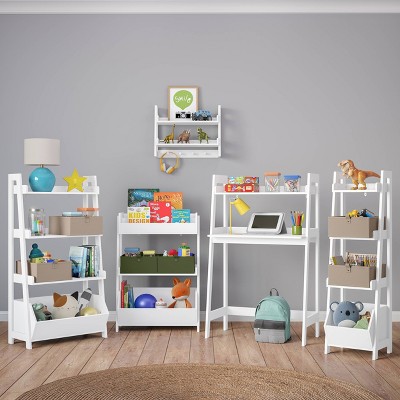 White MDF Kids Writing Desk with Ladder Shelf