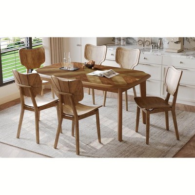 NicBex Dining Table Set for 6 Kitchen Table with 6 Dining Chairs Table Set with with Curved Back and Seat for Dining Room