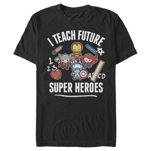 Men s Marvel Avengers Classic I Teach Super Heroes T Shirt Black Large