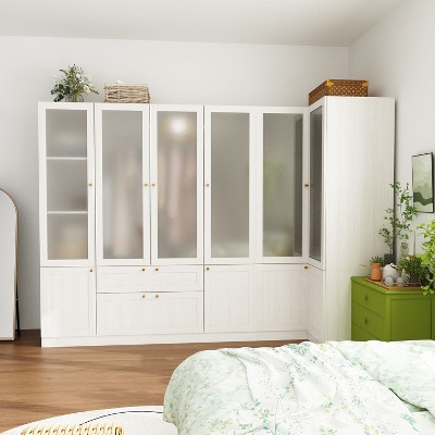 FUFU&GAGA Modern Simple Wardrobe Frosted Glass Door Combination Clothes Storage Cabinet White