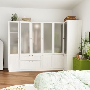 FUFU&GAGA Modern Simple Wardrobe Frosted Glass Door Combination Clothes Storage Cabinet White - 1 of 4