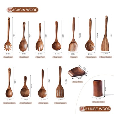 SUGIFT 13-Piece Wooden Kitchen Utensil Set – Acacia Wood Cooking Utensils with Holder, Spoon Rest, and Hanging Hooks — фото 3