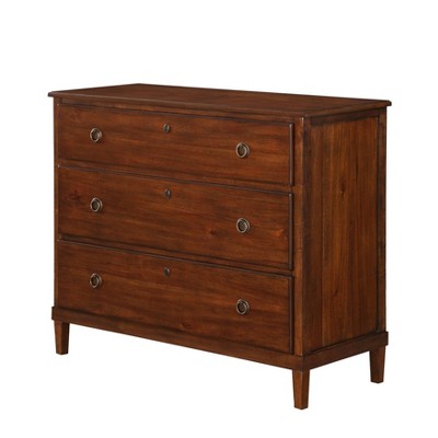 Cambridge Brown 3-Drawer Wood Dresser with Antique Bronze Pulls