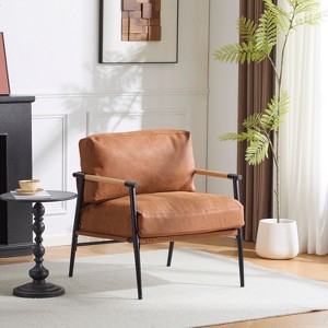 Sapphtopaz Accent Chair Modern Armchair Minimalist Chair for Bedroom with Wooden Armrest and Metal Legs Accent Chairs for Living Room - 1 of 4